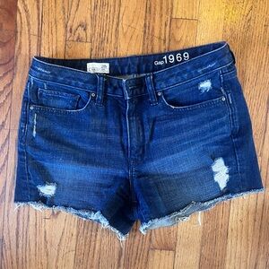 GAP Women's Dark Blue Distressed Jean Shorts